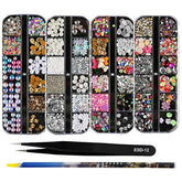 3D Nail Art Rhinestones ( 4 boxes + 1 dotting pen + 1 straight tweezer)-JAYDEN- Nail Supply American Gel Polish - Phuong Ni